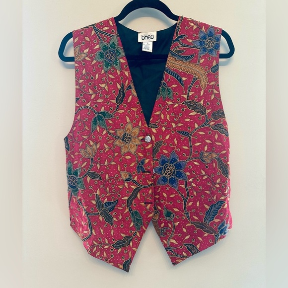 Vintage Theo Red Floral Vest Size Medium - Picture 1 of 5